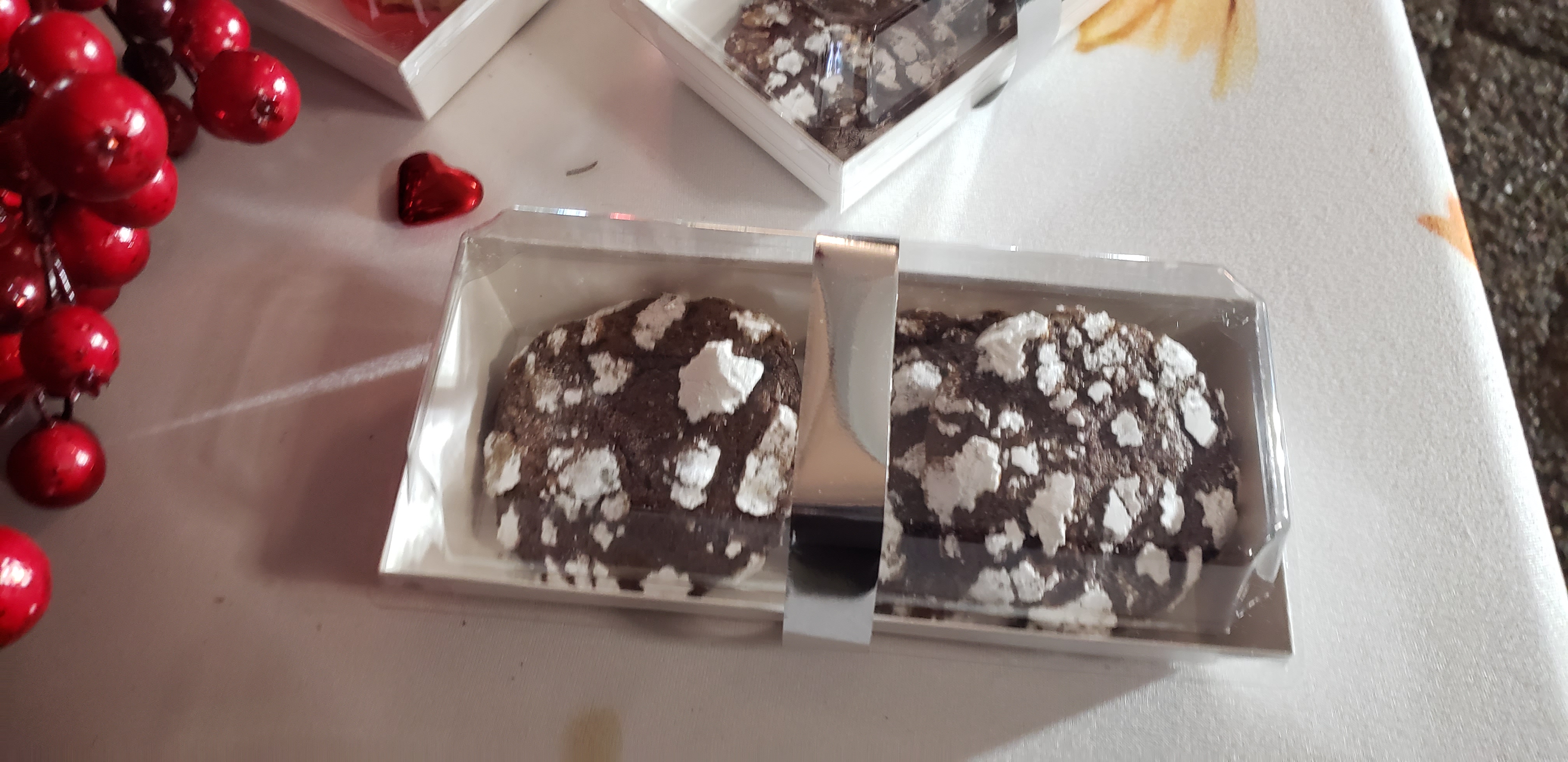 Chocolate crinkle cookies in a gift box